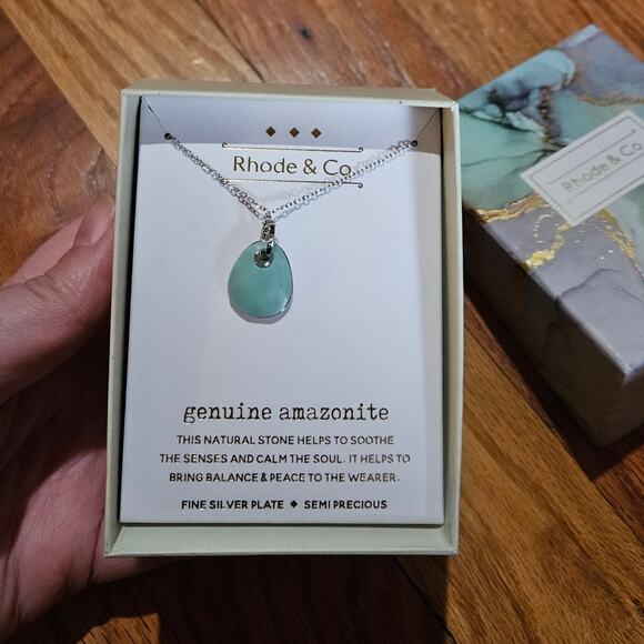 Rhode & Co Fine Silver Plated Amazonite Teardrop Pendant Necklace - Picture 2 of 8